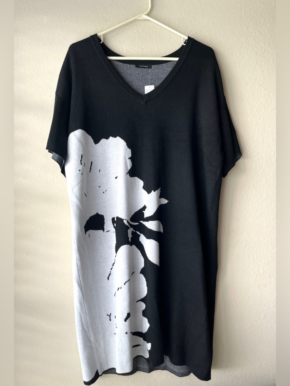 Natori Black Knit V-Neck Sweater Dress